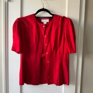 Vintage Argenti Button-Up Blouse with Matching Skirt